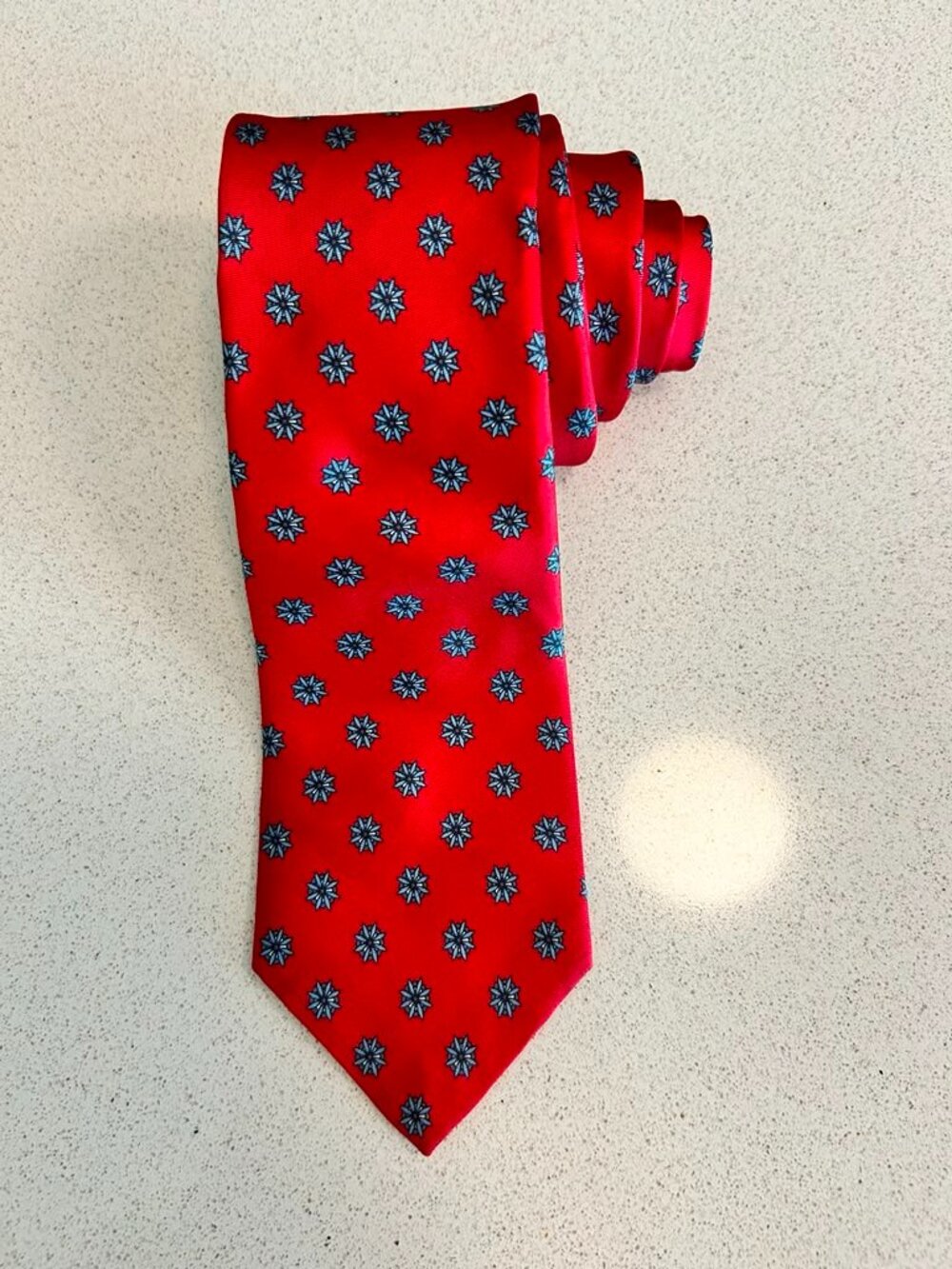 Christian Dior Monsieur Red Silk Tie Blue Floral Medallion Pattern54”x3” France.